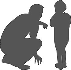 A silhouette of a man and a child.