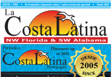 An advertisement for la costa latina in nw florida and sw alabama.