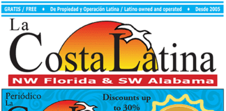 An advertisement for la costa latina in nw florida and sw alabama.