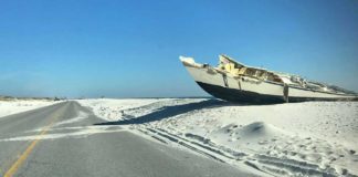 wrecked ship on sand