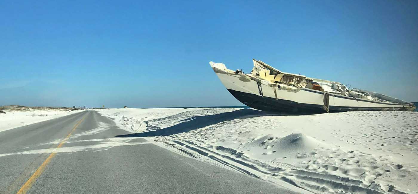 wrecked ship on sand