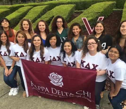Seven founding UWF members and Kappa Delta Chi sisters who initiated them.
