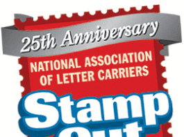 The 25th anniversary stamp out hunger food drive logo.