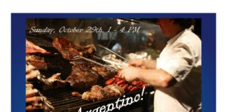 meat cooking on a barbeque grill with announcement of Asado Argeninto event of October 29, 2017