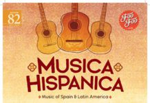 Musica hispanica event depicted with three guitars