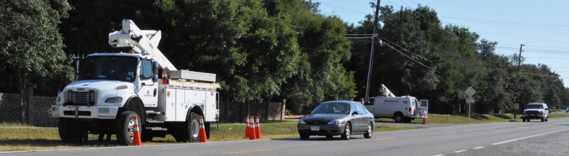 Traffic slowing for utility workers