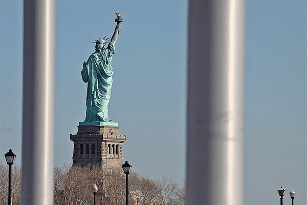 Statue of Liberty behind bars