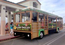 Bus shaped and decorated as a trolley