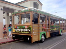 Bus shaped and decorated as a trolley
