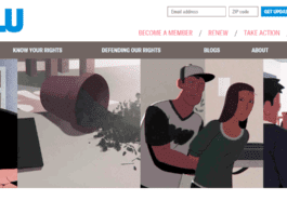 aclu home page showing illustrated examples of immigrants being detained