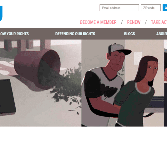 aclu home page showing illustrated examples of immigrants being detained