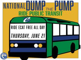 A poster for the national dump the dump ride public transit.