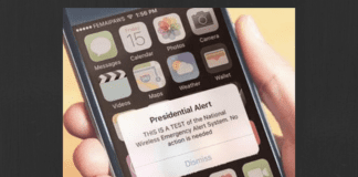 Smart phone displaying Presidential Alert