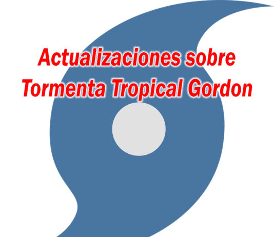 hurricane symbol with text: actualizaciones sobre tormenta tropical gordon