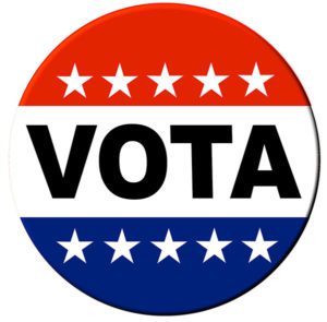 red,white and blue "vota" button