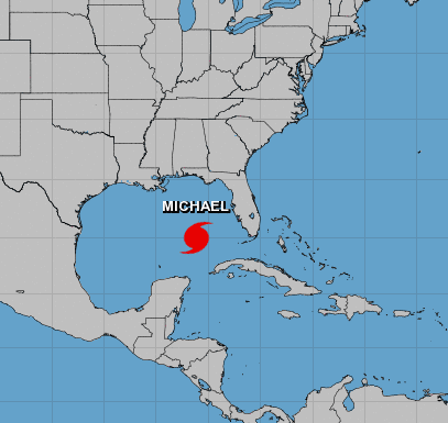 national hurricane center map indicating hurricane michael in the middle of the gulf of mexico