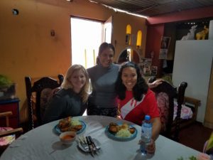 Three women in a restaurant at a table