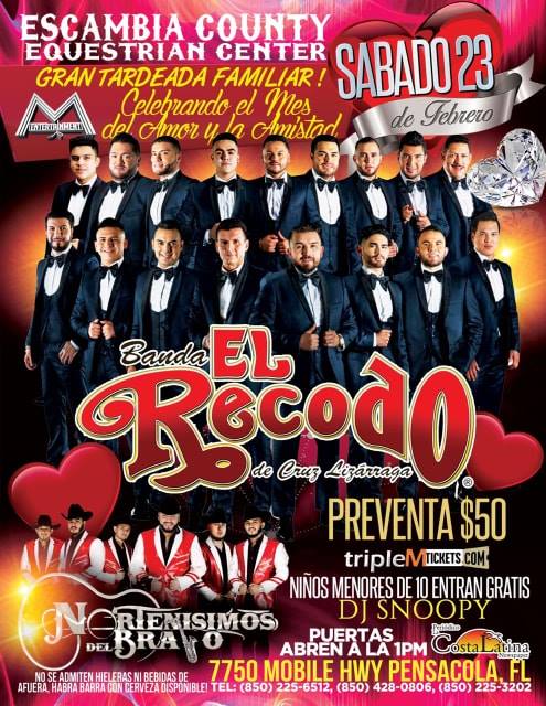 poster of large band el recodo to perform in Pensacola on February 23 2019