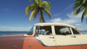 1950s car and palm tree