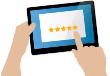 illustration of hands selecting star ratings on tablet