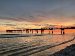 Beach pier at sunset