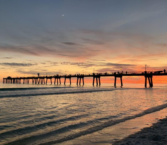 Beach pier at sunset