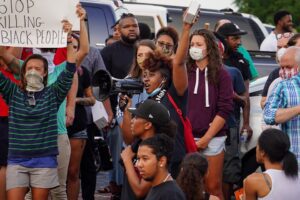 protesters at rally