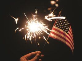 sparkler and American Flag