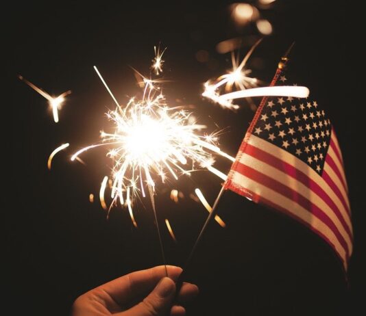 sparkler and American Flag