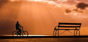 Bicycle rider in the sunset
