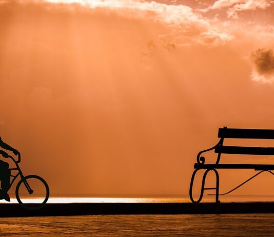 Bicycle rider in the sunset