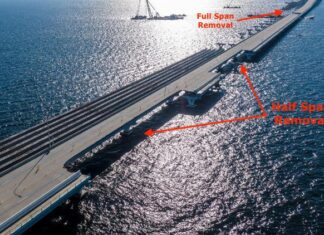 A picture of a bridge with a red arrow pointing to it.