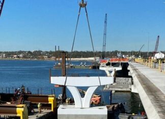 Pensacola Bay Bridge trophy being installed