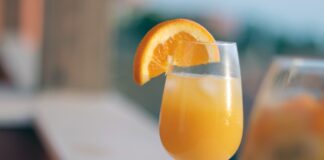 Mimosa on a bar counter