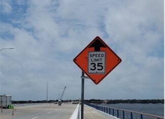 Traffic speed sign on bridge