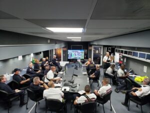 emergency responders meeting in the mobile command center