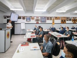 Firefighters in class training