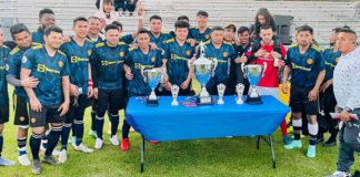 Soccer team with trophies