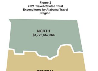 Alabama map of travel-related spending