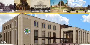 Collage of photos of the Santa Rosa Courthouse through the years
