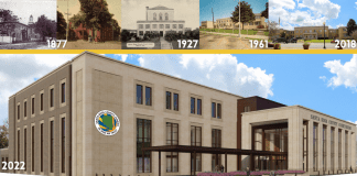 Collage of photos of the Santa Rosa Courthouse through the years