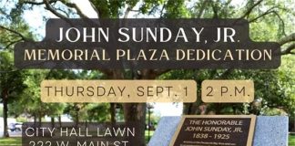 invitaiton to John Sunday Memorial Plaza dedication
