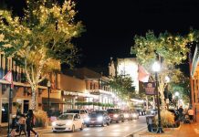 downtown Pensacola decorated with holiday lights
