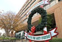 Wreath display in front of Pensacola City Hall