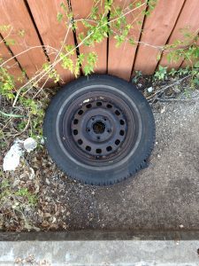 car tire on the pavement