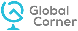 The global corner logo on a black background.