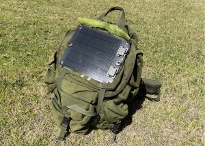 military backpack with solar panel attached