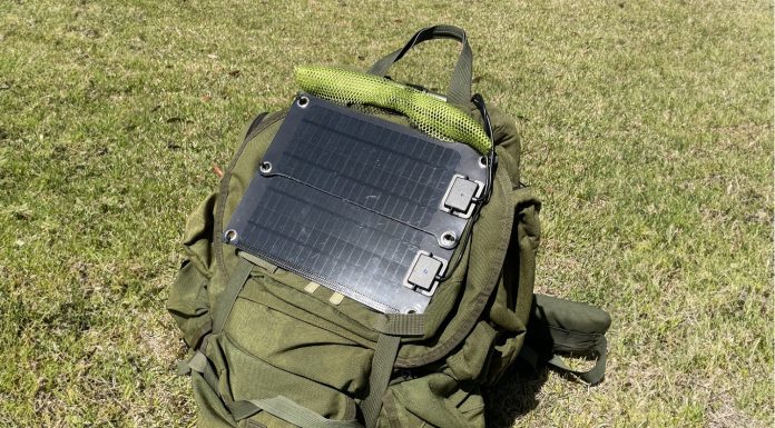 military backpack with solar panel attached