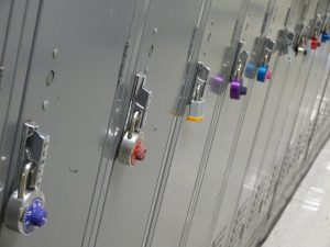 school lockers in a hallway
