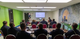 Emergency responders in classroom